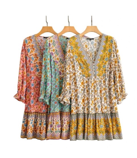 Floral Print Vestido Bohemian Dress