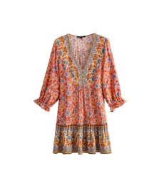Floral Print Vestido Bohemian Dress