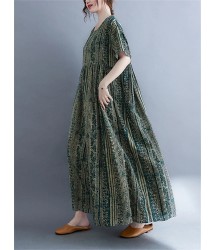 Oversized Vintage Cotton Linen Striped Dresses Casual Fashion
