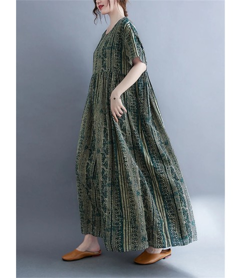 Oversized Vintage Cotton Linen Striped Dresses Casual Fashion