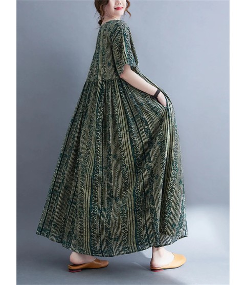 Oversized Vintage Cotton Linen Striped Dresses Casual Fashion