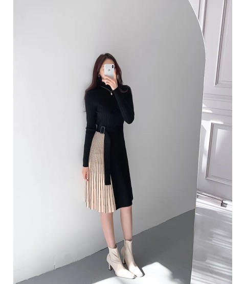 Vintage Elastic Knitted Sweater Midi Dresses Fashion Office Style
