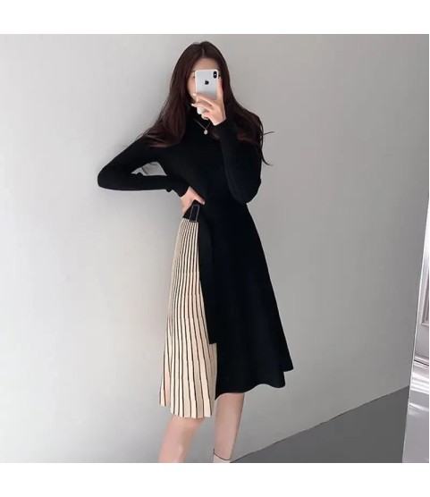 Vintage Elastic Knitted Sweater Midi Dresses Fashion Office Style