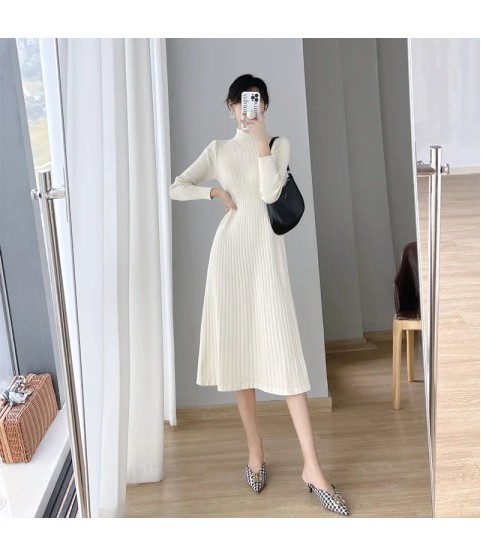Long Sleeve Bodycon Dress High Collar Knitted Sweater