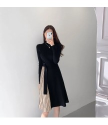 Vintage Elastic Knitted Sweater Midi Dresses Fashion Office Style