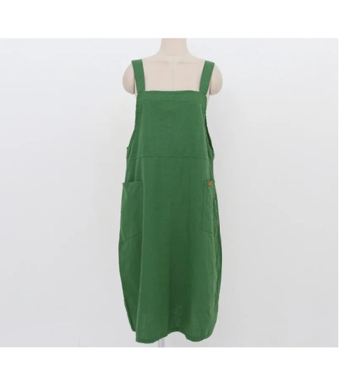 Fashion Cotton Linen Spaghetti Strap Dress Loose Pockets
