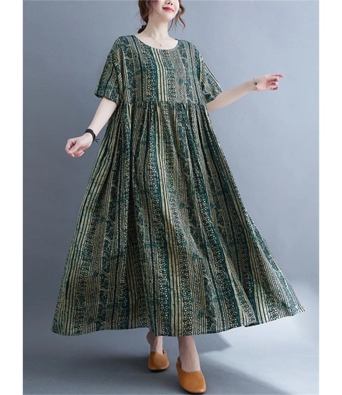 Oversized Vintage Cotton Linen Striped Dresses Casual Fashion