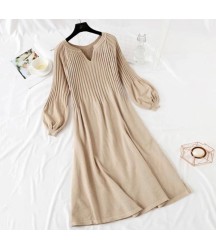 Retro girlchic knitting v-neck long sleeve basic dress