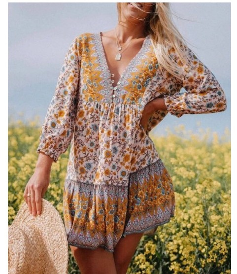 Floral Print Vestido Bohemian Dress