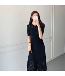 Casual Chic Slim Out Dresses O Neck Short Sleeve Wrap Hip Knitted Dress