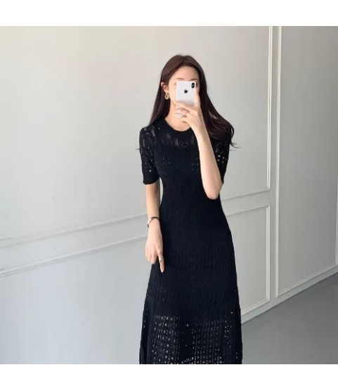 Casual Chic Slim Out Dresses O Neck Short Sleeve Wrap Hip Knitted Dress