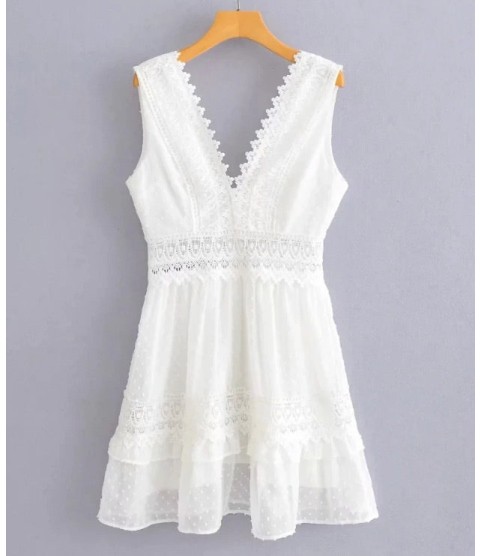 White Embroidery Lace Cotton Dress