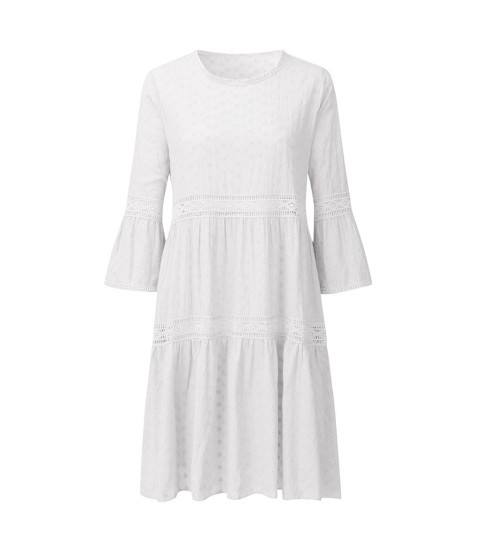 Boho Solid Crew Neck Hollow Out Splice Dress