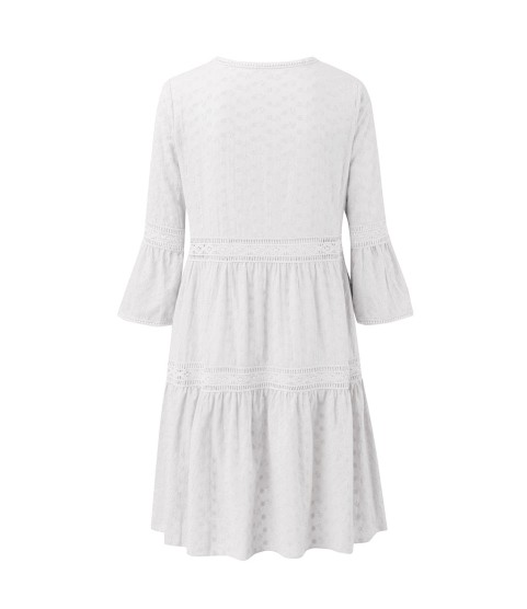 Boho Solid Crew Neck Hollow Out Splice Dress