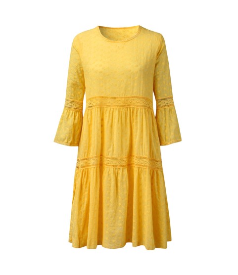 Boho Solid Crew Neck Hollow Out Splice Dress