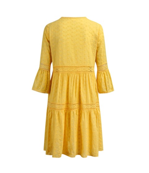 Boho Solid Crew Neck Hollow Out Splice Dress