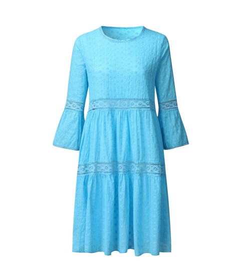 Boho Solid Crew Neck Hollow Out Splice Dress