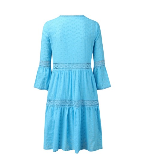 Boho Solid Crew Neck Hollow Out Splice Dress