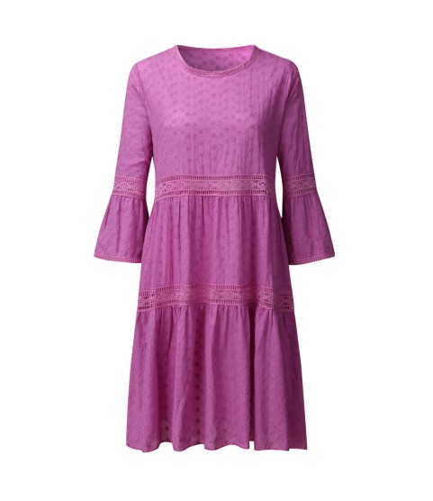 Boho Solid Crew Neck Hollow Out Splice Dress