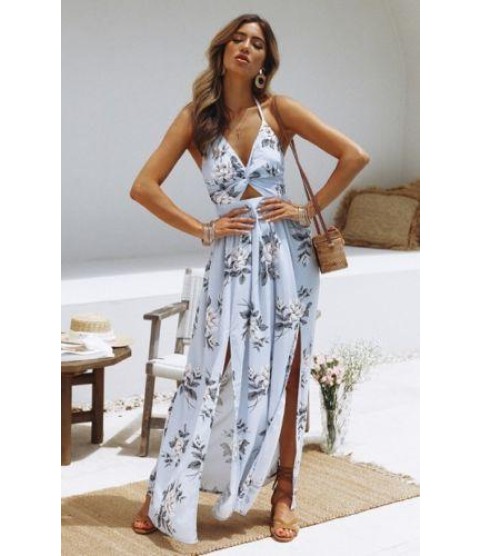 Boho Floral Halter Maxi Long Dress