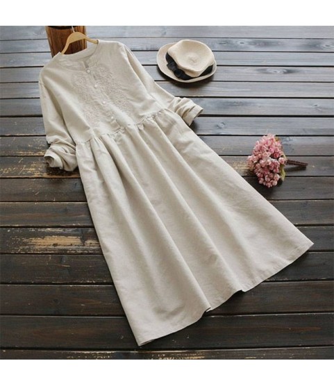 Embroidery Collar Vintage Long Shirt Dress