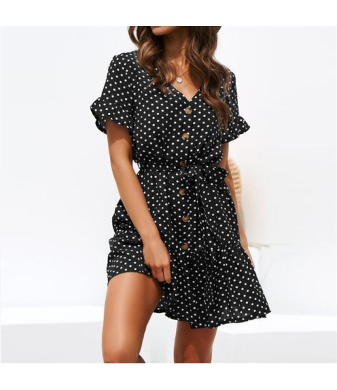Chiffon Dress Polka Dot Boho Beach Dress