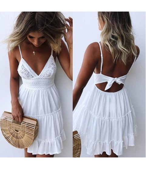 Lace Dress Sexy Backless V-neck Dress