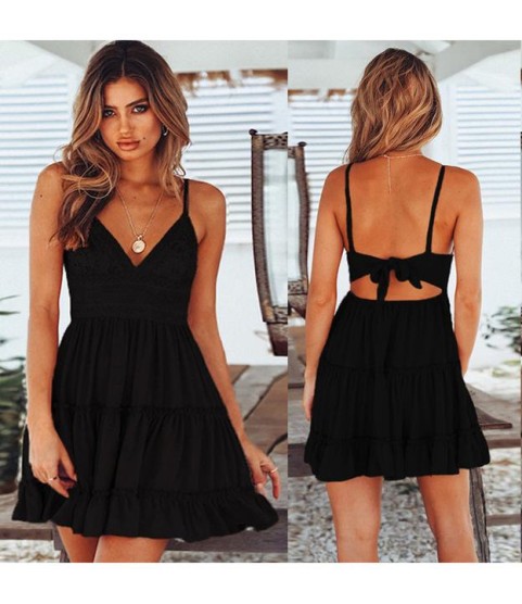 Lace Dress Sexy Backless V-neck Dress