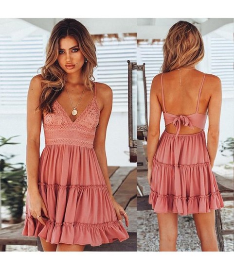 Lace Dress Sexy Backless V-neck Dress