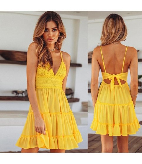 Lace Dress Sexy Backless V-neck Dress