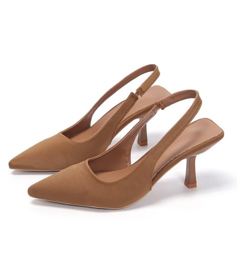 Pint Toe Flock Spring 6cm High Heels Slingbacks Shoes