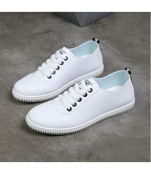 Women Lace Up Round Toe White Vulcanized Sneakers Shoes