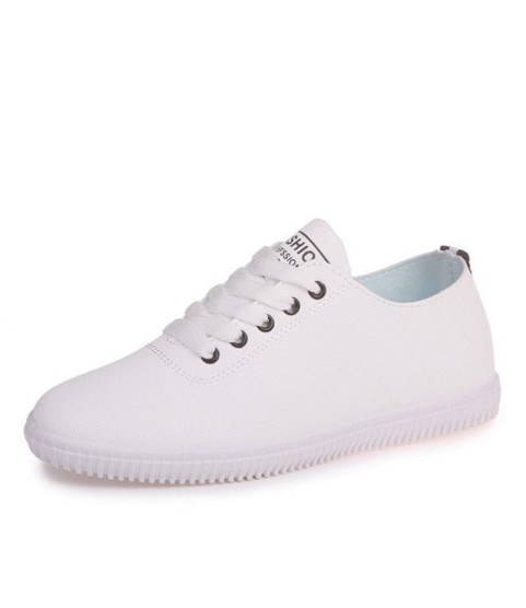 Women Lace Up Round Toe White Vulcanized Sneakers Shoes