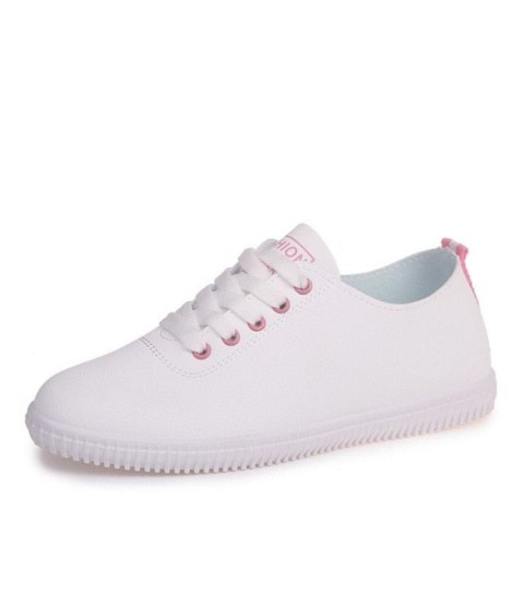 Women Lace Up Round Toe White Vulcanized Sneakers Shoes