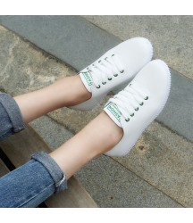 Women Lace Up Round Toe White Vulcanized Sneakers Shoes