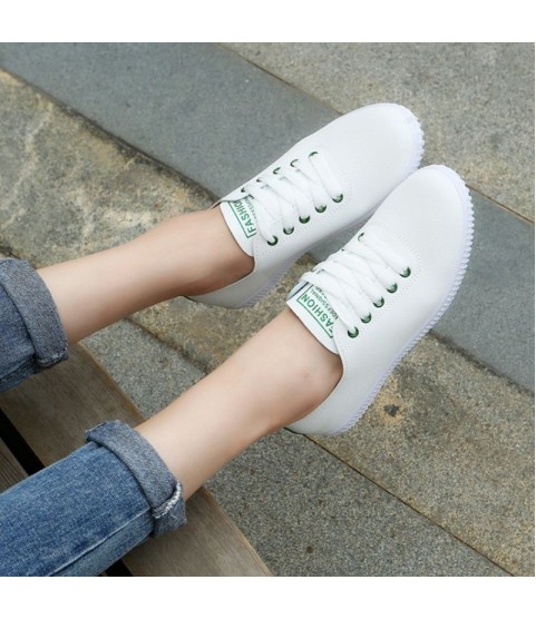 Women Lace Up Round Toe White Vulcanized Sneakers Shoes