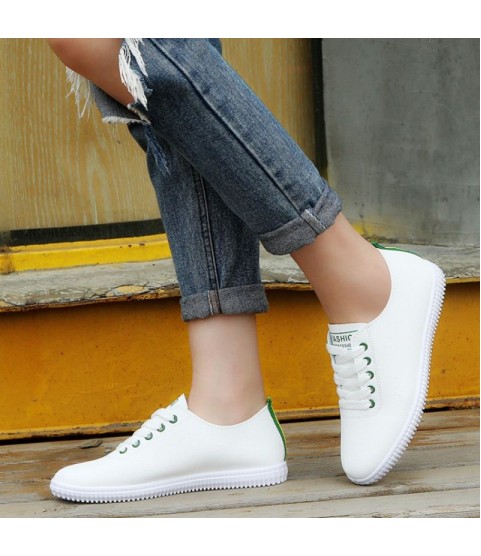 Women Lace Up Round Toe White Vulcanized Sneakers Shoes