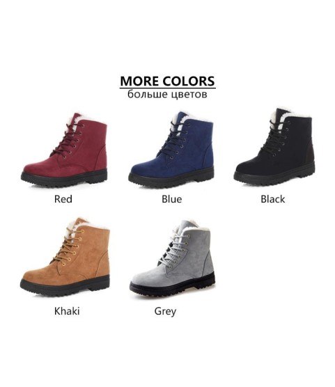 Snow boots square heels flock ankle boots lace-up winter shoes