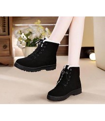 Snow boots square heels flock ankle boots lace-up winter shoes