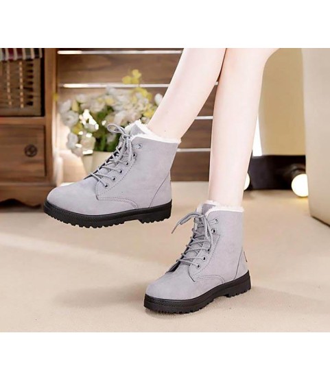 Snow boots square heels flock ankle boots lace-up winter shoes