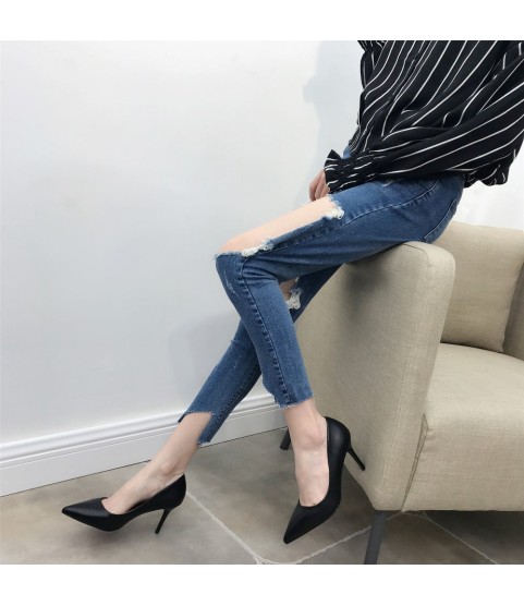 Fashion PU Leather High Heels Pumps Pointed Toe Work Pump Shoes