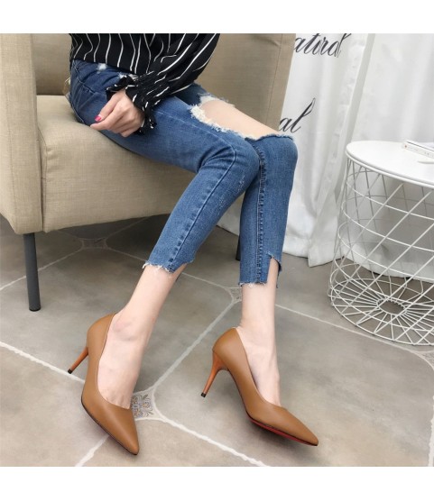 Fashion PU Leather High Heels Pumps Pointed Toe Work Pump Shoes