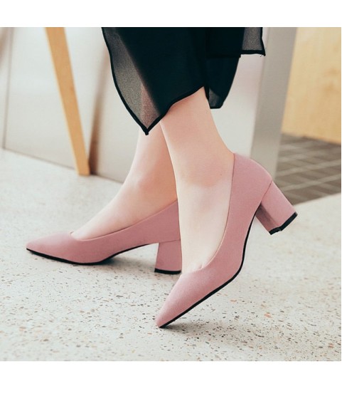 Thick High Heels Pumps Pointed Toe Work Shoes