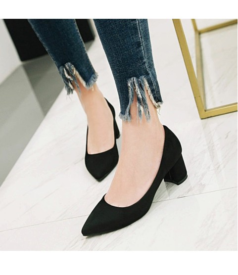 Thick High Heels Pumps Pointed Toe Work Shoes