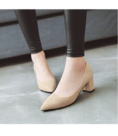 Thick High Heels Pumps Pointed Toe Work Shoes