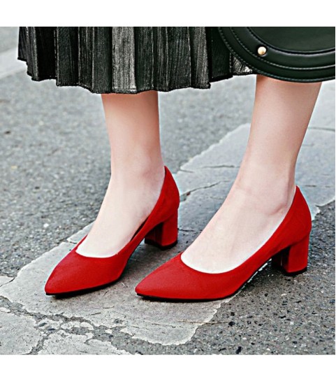 Thick High Heels Pumps Pointed Toe Work Shoes