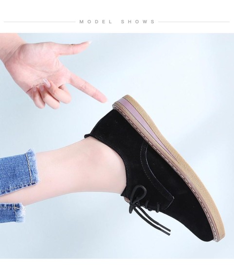 Flats Sneakers Leather Suede Lace Up Boat Shoes Round Toe Flats