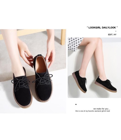Flats Sneakers Leather Suede Lace Up Boat Shoes Round Toe Flats