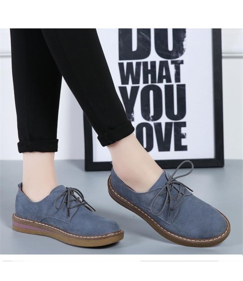 Flats Sneakers Leather Suede Lace Up Boat Shoes Round Toe Flats