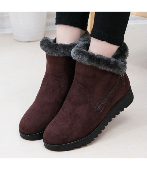Snow Boots Women Winter Warm Fur Ladies Zip Platform Ankle Boot